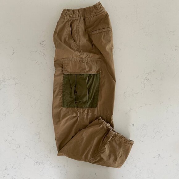 by Anthropologie Casual Hi Rise Barrel Style Cotton Cargo Pants Tan Green Sz 29 - Picture 2 of 14